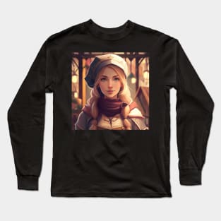 Beautiful Swedish Woman Anime Style Illustration Long Sleeve T-Shirt